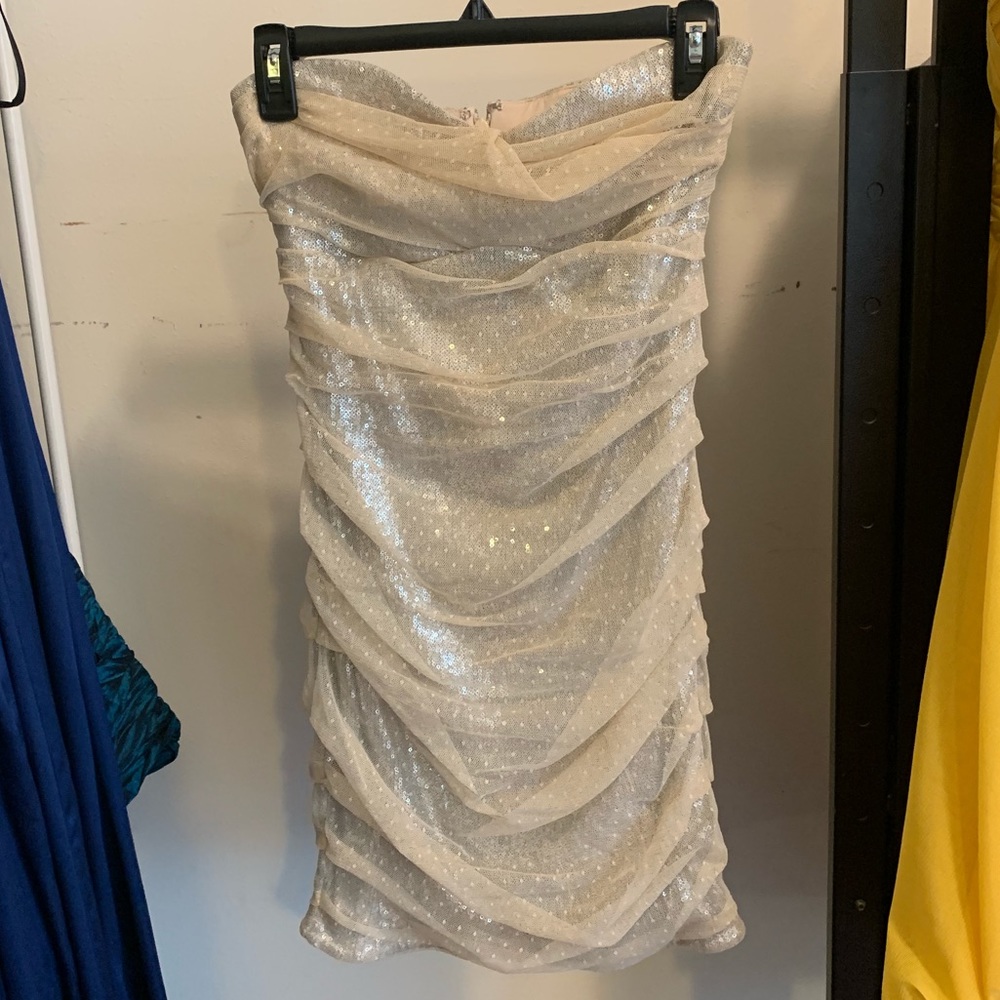 Strapless, fitted, champagne dress